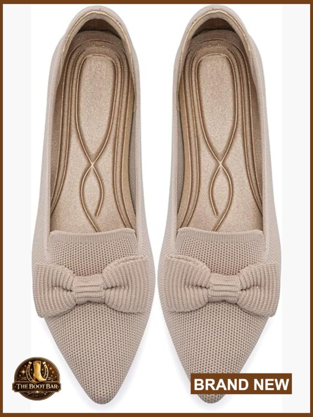 Pointed Toe Ballet Flats with Bow Breathable Knit Dressy Work Shoes
